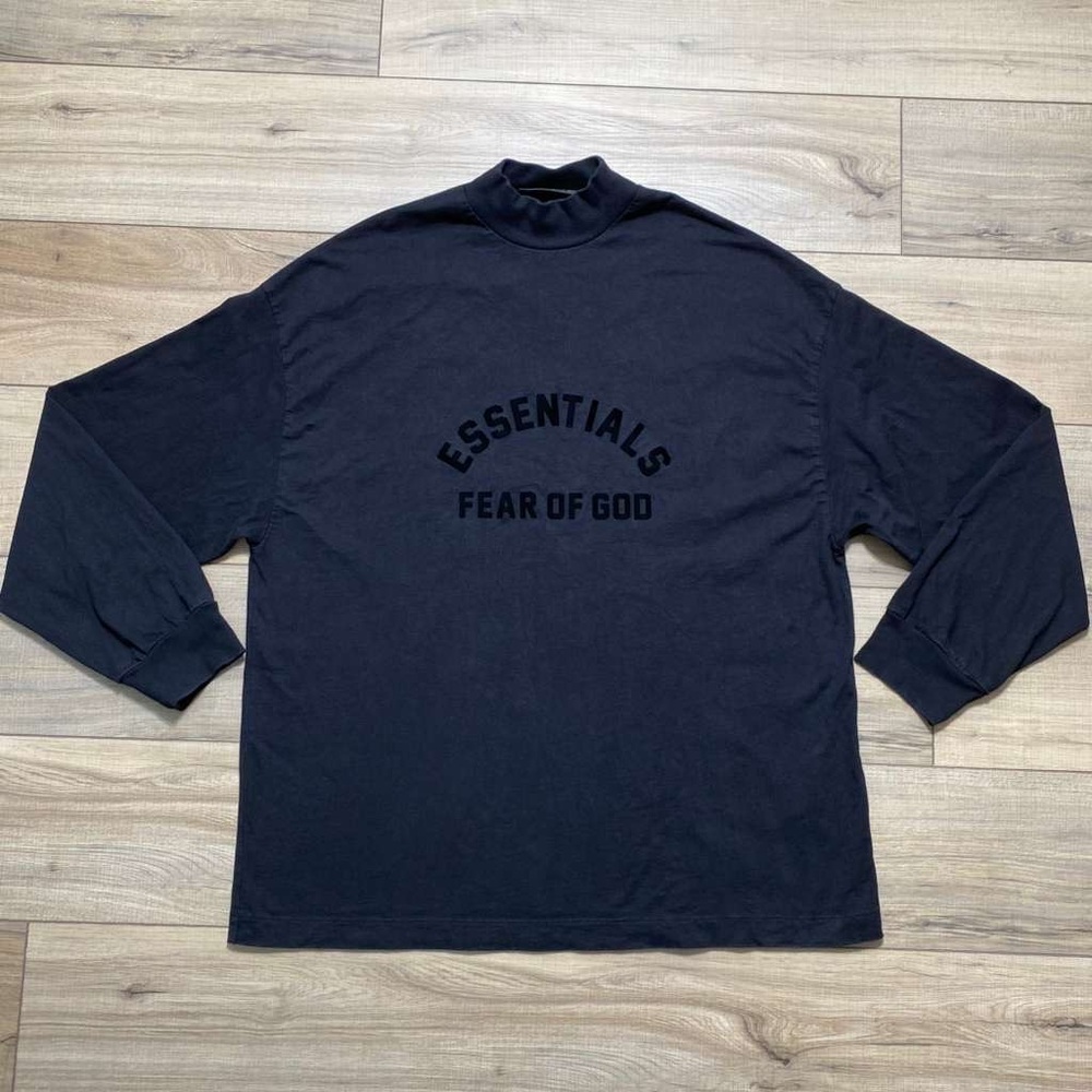 Fear Of God Essentials Mens Front Logo High Neck Long Sleeve Top Small Black